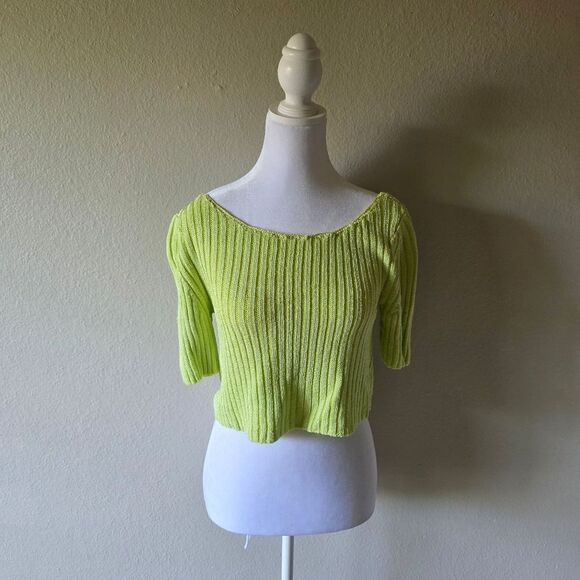 Free People San Lucas Lime Green Pullover Knit Crop Top Small - Picture 2 of 8